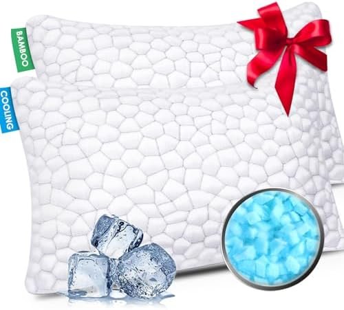 Cooling Pillow Queen Size Set of 2, Adjustable Bed Pillows for Sleeping, Luxury Shredded Memory Foam Pillows 2 Pack,Soft Yet Supportive Firm Pillow for Side,Back,Stomach Sleepers,Gifts for Hot Sleeper