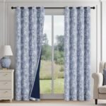 FMFUNCTEX 100% Blackout Floral Curtains for Bedroom, Blue Curtains 84 inches Long Blossom Flower Patterned for Living Room,Thermal Insulated Farmhouse Drapes, Grommet Top 2 Panels (White on Blue)