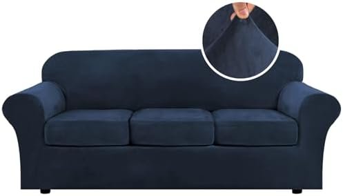 H.VERSAILTEX Modern Velvet Plush 4 Piece High Stretch Sofa Slipcover Sofa Cover Furniture Protector Form Fit Luxury Thick Velvet Sofa Cover for 3 Cushion Couch Width Up to 90 Inch (Sofa,Navy) H.VERSAILTEX Modern Velvet Plush 4 Piece High Stretch Sofa Slipcover Sofa Cover Furniture Protector Form Fit Luxury Thick Velvet Sofa Cover for 3 Cushion Couch Width Up to 90 Inch (Sofa,Navy)