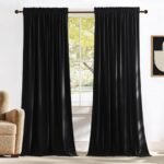 NICETOWN Black Velvet Blackout Curtains 96 inch Long for Living Room and Bedroom, Thermal Luxury Solid Heavy Rod Pocket Drapes/Window Treatments for Hall, Theater (2 Pieces, 52 W)