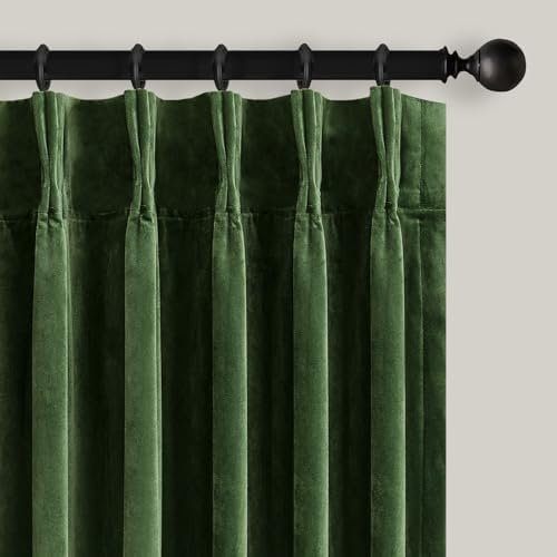 Olive Green Pinch Pleated Velvet Blackout Curtains 84 inches Long 2 Panels Set,Forest Green Luxury Elegant Drapes for Bedroom Living Room,Thermal Insulated Back Tab Window Panels,W40 x L84,Home Decor