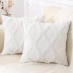 decorUhome Spring Throw Pillow Covers 18×18 Inch Set of 2, Soft Plush Faux Fur Wool Cream White Accent Couch Pillow Covers for Modern Farmhouse Bed Sofa Living Room