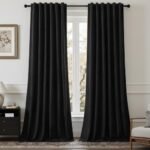 Black Velvet Blackout Curtains 84 Inches, Luxury Soundproof Thermal Insulated Super Soft Curtain Elegant Room Darkening Drapes with Back Tab Rod Pocket for Bedroom Living Room, W52 x L84, 2 Panels