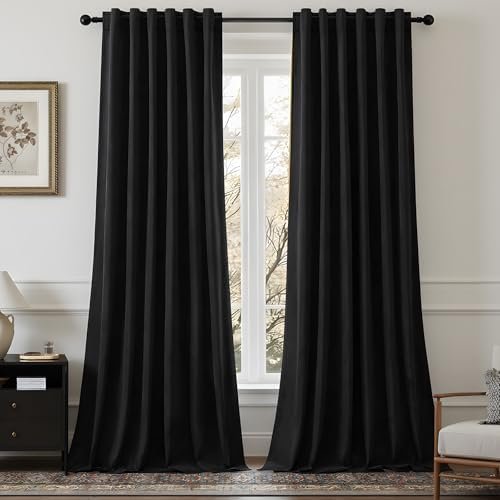 Black Velvet Blackout Curtains 84 Inches, Luxury Soundproof Thermal Insulated Super Soft Curtain Elegant Room Darkening Drapes with Back Tab Rod Pocket for Bedroom Living Room, W52 x L84, 2 Panels