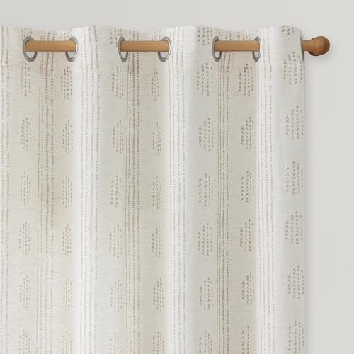 Boho Linen Curtains for Bedroom Living Room Taupe Farmhouse Boho Curtains 84 Inches Long Geometric Striped Patterned Mudcloth Grommet Top Light Filtering Window Drapes 2 Panels Taupe on Beige
