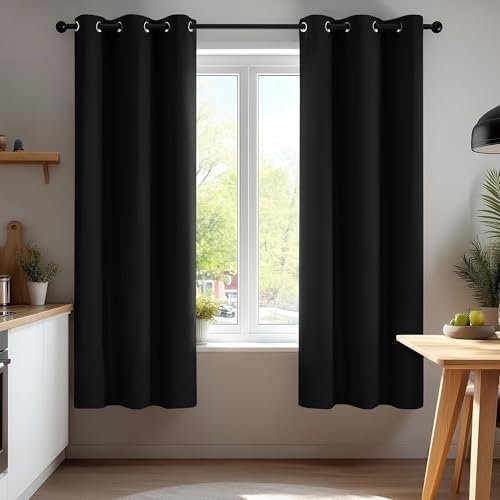 Deconovo Black Blackout Curtains for Bedroom – Set of 2 42W x 63L Inch Thermal Insulated & Noise Reducing Panels–Home Window Room Darkening Sustainable Grommet Drapes for Living Room and Nursery
