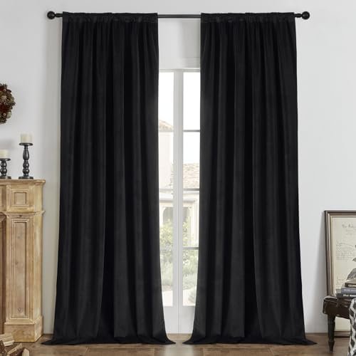 Joydeco Black 100% Blackout Curtains 96 Inch 2 Panels, Luxury Thermal Insulated Black Velvet Curtains for Bedroom Living Room, Soundproof Blackout Window Drapes, Rod Pocket & Back Tab (52W x 96L) Joydeco Black 100% Blackout Curtains 96 Inch 2 Panels, Luxury Thermal Insulated Black Velvet Curtains for Bedroom Living Room, Soundproof Blackout Window Drapes, Rod Pocket & Back Tab (52W x 96L)