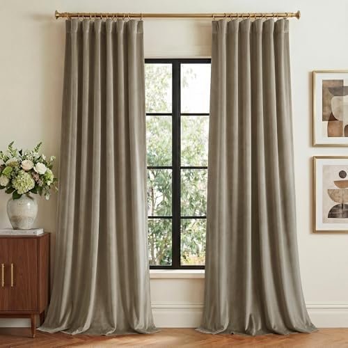 StangH Taupe Velvet Curtains 84 Inches Long, Super Soft Living Room Darkening Window Drapes Neutral Thermal Insulated Panels for Bedroom Sliding Door, W52 x L84, 2 Panels