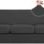 Easy-Going 4 Pieces Stretch Soft Couch Cover for Dogs – Washable Sofa Slipcover for 3 Separate Cushion Couch – Elastic Furniture Protector for Pets, Kids (Sofa, Dark Gray, Large)