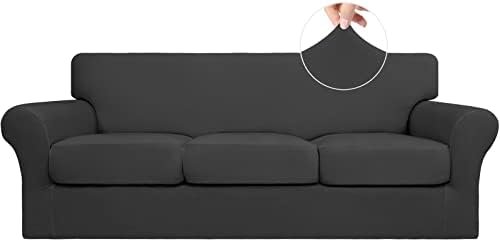 Easy-Going 4 Pieces Stretch Soft Couch Cover for Dogs – Washable Sofa Slipcover for 3 Separate Cushion Couch – Elastic Furniture Protector for Pets, Kids (Sofa, Dark Gray, Large)