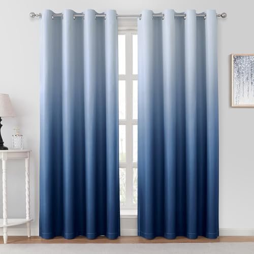 HOMEIDEAS Navy Blue Ombre Blackout Curtains 52 X 84 Inch Length Gradient Room Darkening Thermal Insulated Energy Saving Grommet 2 Panels Window Drapes for Living Room, Bedroom HOMEIDEAS Navy Blue Ombre Blackout Curtains 52 X 84 Inch Length Gradient Room Darkening Thermal Insulated Energy Saving Grommet 2 Panels Window Drapes for Living Room, Bedroom