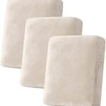 H.VERSAILTEX Velvet Stretch Couch Cushion Cover Plush Cushion Slipcover for Chair Loveseat Sofa Cushion Furniture Protector Seat Cushion Sofa Cover (3 Piece Sofa Cushion Covers, Ivory)