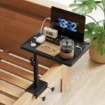 NiHome Height-Adjustable Bedside Shelf with Rotating Foldable Tray, Clip On Bed Side Tray Table, Overbed Table Fits Bed Frames 0.7″-2.7″ Wide for Dorms, Apartments, Bedrooms, Dorm Essentials