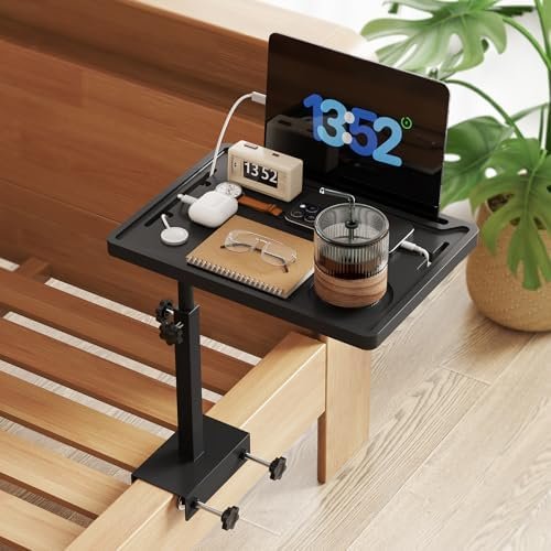 NiHome Height-Adjustable Bedside Shelf with Rotating Foldable Tray, Clip On Bed Side Tray Table, Overbed Table Fits Bed Frames 0.7″-2.7″ Wide for Dorms, Apartments, Bedrooms, Dorm Essentials NiHome Height-Adjustable Bedside Shelf with Rotating Foldable Tray, Clip On Bed Side Tray Table, Overbed Table Fits Bed Frames 0.7″-2.7″ Wide for Dorms, Apartments, Bedrooms, Dorm Essentials