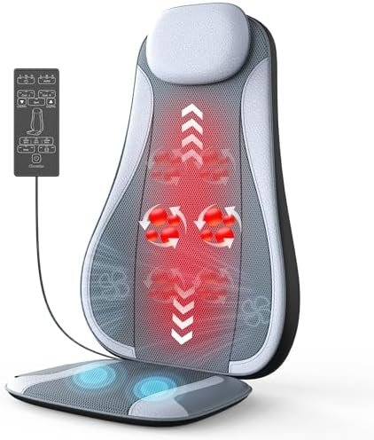 Shiatsu Back Massager with Heat & Cooling, Kneading Rolling Vibration Chair Massager for Deep Tissue Pain Relief, Massage Chair Pad for Home & Office