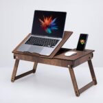 Vigo Wood Foldable Lap Desk for Laptop Tray for Bed, Adjustable Laptop Stand, Notebook Folding Table with Storage, Bed Desk for Lap top and Writing, Portable Study Table, Walnut Lapdesk