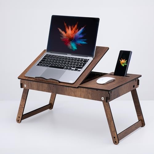 Vigo Wood Foldable Lap Desk for Laptop Tray for Bed, Adjustable Laptop Stand, Notebook Folding Table with Storage, Bed Desk for Lap top and Writing, Portable Study Table, Walnut Lapdesk Vigo Wood Foldable Lap Desk for Laptop Tray for Bed, Adjustable Laptop Stand, Notebook Folding Table with Storage, Bed Desk for Lap top and Writing, Portable Study Table, Walnut Lapdesk