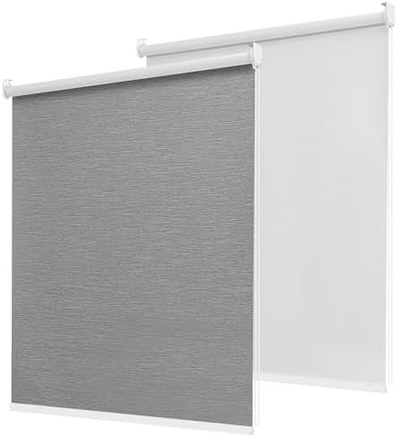 100% Blackout Roller Shades for Indoor Windows with Thermal Insulated Fabric UV Protection Privacy Window Shades for Living Room, Home and Office Grey 23″ W x 72″ H