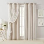 Bujasso Beige 90% Blackout Curtains with Sheer Overlay Mix and Match Double Layer Thermal Insulated Window Panels 84 inch for Living Room Bedroom Beige Drapes with Tiebacks Grommet Top 37″ Wx84 Lx2