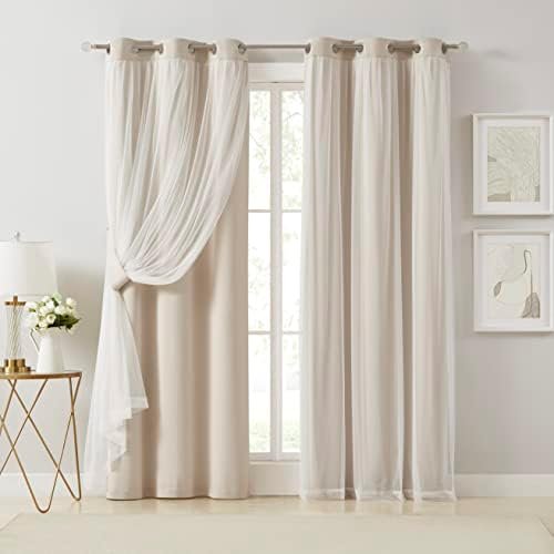 Bujasso Beige 90% Blackout Curtains with Sheer Overlay Mix and Match Double Layer Thermal Insulated Window Panels 84 inch for Living Room Bedroom Beige Drapes with Tiebacks Grommet Top 37″ Wx84 Lx2 Bujasso Beige 90% Blackout Curtains with Sheer Overlay Mix and Match Double Layer Thermal Insulated Window Panels 84 inch for Living Room Bedroom Beige Drapes with Tiebacks Grommet Top 37″ Wx84 Lx2