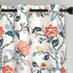 DriftAway Ada Floral Thermal Insulated Double Layer Room Darkening Blackout Curtains Botanical Leaf Flower Printed Patterned Drapes Lined Set of 2 Panels Each 52 Inch by 84 Inch Ivory Orange Teal