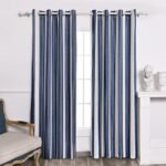DriftAway Chris Linen Blackout Curtains with Thermal and Sound Reducing Layer 84 Inches Long for Bedroom Striped Printed Drapes Thermal Insulated Lined Window Treatments for Living Room Dark Blue
