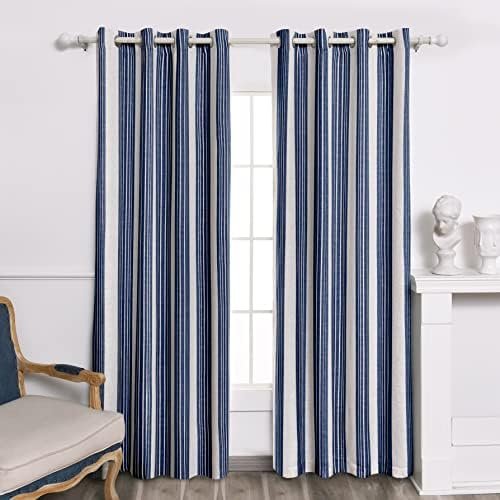 DriftAway Chris Linen Blackout Curtains with Thermal and Sound Reducing Layer 84 Inches Long for Bedroom Striped Printed Drapes Thermal Insulated Lined Window Treatments for Living Room Dark Blue DriftAway Chris Linen Blackout Curtains with Thermal and Sound Reducing Layer 84 Inches Long for Bedroom Striped Printed Drapes Thermal Insulated Lined Window Treatments for Living Room Dark Blue