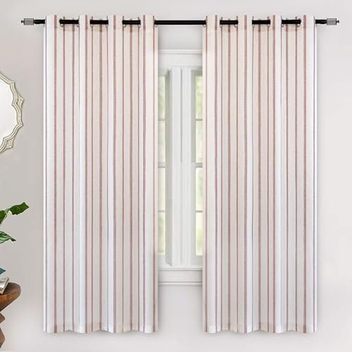 DriftAway Farmhouse Linen Blackout Curtains 63 Inches Long for Bedroom Striped Double Layer Thermal Insulated Sound Reducing Lined Grommet Rustic Drapes for Living Room 2 Panels W52 x L63 Red DriftAway Farmhouse Linen Blackout Curtains 63 Inches Long for Bedroom Striped Double Layer Thermal Insulated Sound Reducing Lined Grommet Rustic Drapes for Living Room 2 Panels W52 x L63 Red