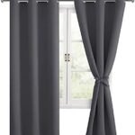 Hiasan Grommet Blackout Curtains for Bedroom, 42 x 63 Inches Length – Thermal Insulated & Light Blocking Window Curtains for Living Room, 2 Drape Panels Sewn with Tiebacks, Dark Grey