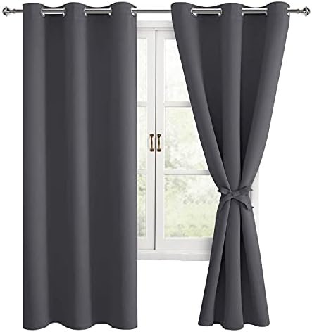 Hiasan Grommet Blackout Curtains for Bedroom, 42 x 63 Inches Length – Thermal Insulated & Light Blocking Window Curtains for Living Room, 2 Drape Panels Sewn with Tiebacks, Dark Grey Hiasan Grommet Blackout Curtains for Bedroom, 42 x 63 Inches Length – Thermal Insulated & Light Blocking Window Curtains for Living Room, 2 Drape Panels Sewn with Tiebacks, Dark Grey