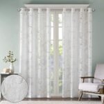 Madison Park Semi Sheer Single Curtain Modern Contemporary Botanical Print Out Design, Grommet Top, Window Drape for Living Room, Bedroom and Dorm, 50×95″, Tropical White