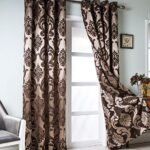 NAPEARL Damask Curtains-Fancy Jacquard Semi-Blackout Brown Curtain Drapes for legant & Private Living Room & Bedroom, Luxury Curtains 96 Inches Length (2 Panels, Each 52 x 96 Inches)