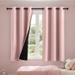 NICETOWN 100% Blackout Pink Curtains for Girls Room 2 Panels, W42 x L63 in per Panel, Privacy Protection & Thermal Insulated Grommet Window Drapes for Nursery Bedroom