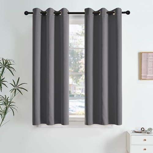 NICETOWN Grey Light Blocking Curtains 63 Inches Long 2 Panels for Living Room, Bedroom, Office Thermal Insulated Blackout Drapes Solid Grommet Noise Reducing Window Curtains, W40
