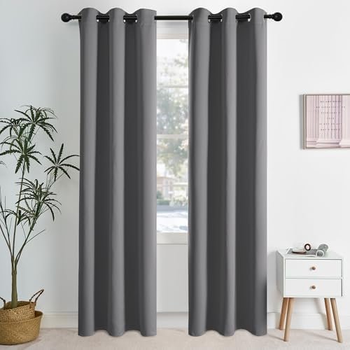 NICETOWN Grey Light Blocking Curtains 84 Inches Long 2 Panels for Living Room, Bedroom, Office Thermal Insulated Blackout Drapes Solid Grommet Noise Reducing Window Curtains, W40 NICETOWN Grey Light Blocking Curtains 84 Inches Long 2 Panels for Living Room, Bedroom, Office Thermal Insulated Blackout Drapes Solid Grommet Noise Reducing Window Curtains, W40