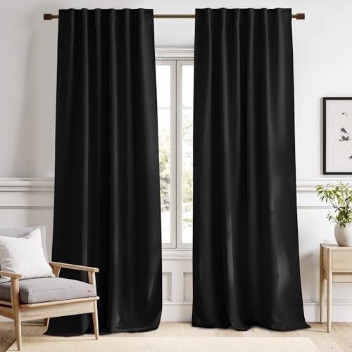 NICETOWN Halloween Black Blackout Living Room Curtains 84 inches Long, Black Out Curtain Panels for Bedroom – (Black Color) W52 x L84, 1 Pair, Thermal Insulated Blackout Draperies Window Treatment NICETOWN Halloween Black Blackout Living Room Curtains 84 inches Long, Black Out Curtain Panels for Bedroom – (Black Color) W52 x L84, 1 Pair, Thermal Insulated Blackout Draperies Window Treatment