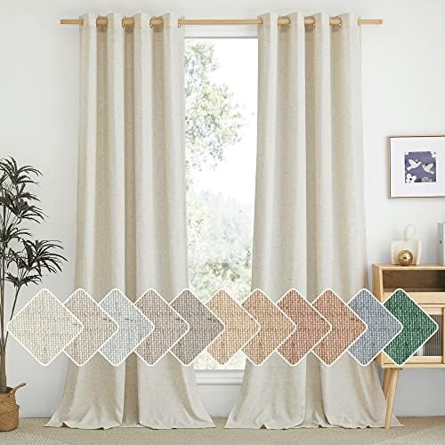 NICETOWN Natural Linen Curtains 84 inch Long 2 Panels Set, Grommet Top Thick Linen Burlap Semi Sheer Vertical Drapes Privacy Assured with Light Filtering for Bedroom/Living Room, W55 x L84 NICETOWN Natural Linen Curtains 84 inch Long 2 Panels Set, Grommet Top Thick Linen Burlap Semi Sheer Vertical Drapes Privacy Assured with Light Filtering for Bedroom/Living Room, W55 x L84