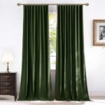 NICETOWN Olive Green Velvet Blackout Curtains 84″ Long, 52″ Wide – Thermal Insulated Room Darkening Drapes with Rod Pocket/Back Tab/Shower Hook Hanging Options for Bedroom Privacy (2 Panels)