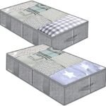 Onlyeasy Breathable Under Bed Storage Bags with 4 Reinforced Handles and Sturdy Side Wall, 2 Pack Eco-friendly Underbed Clothing Blankets Organizer with 2 Strong Zippers, Herringbone Grey, MXRUBBSS2P