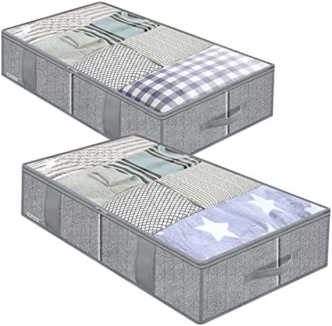 Onlyeasy Breathable Under Bed Storage Bags with 4 Reinforced Handles and Sturdy Side Wall, 2 Pack Eco-friendly Underbed Clothing Blankets Organizer with 2 Strong Zippers, Herringbone Grey, MXRUBBSS2P Onlyeasy Breathable Under Bed Storage Bags with 4 Reinforced Handles and Sturdy Side Wall, 2 Pack Eco-friendly Underbed Clothing Blankets Organizer with 2 Strong Zippers, Herringbone Grey, MXRUBBSS2P
