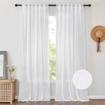 PONY DANCE White Sheer Curtains 96 inches Long – Living Room Window Treatments Natural Linen Blended Sheer Curtain Drapes for Bedroom, 52 Wide Each Panel, 2 Panels