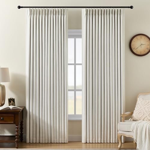 Pinch Pleated Curtains 100% Blackout Linen Curtains 95 Inches Long for Bedroom Living Room, Natural Memory Trained Thermal Insulated Room Darkening Window Pleat Drapes with Hooks, 2 Panels, 40″Wx95″L Pinch Pleated Curtains 100% Blackout Linen Curtains 95 Inches Long for Bedroom Living Room, Natural Memory Trained Thermal Insulated Room Darkening Window Pleat Drapes with Hooks, 2 Panels, 40″Wx95″L
