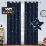 PrinceDeco Blackout Kids Curtains for Bedroom Thermal Insulated Silver Twinkle Star Curtains for Boys Antique Grommet Top Window Treatment 2 Panels Drapes for Nursery (52″ W x 84″ L, Navy/Silver)