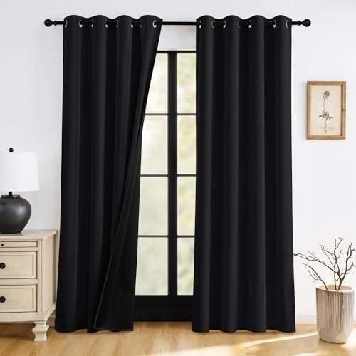 RYB HOME 100% Blackout Black Curtains for Bedroom Living Room, Thermal Insulated Heat Blocking Noise Reducing Window Curtains & Drapes for Kids Room, 52 inches Wide by 84 inches Long, 2 Panels Set RYB HOME 100% Blackout Black Curtains for Bedroom Living Room, Thermal Insulated Heat Blocking Noise Reducing Window Curtains & Drapes for Kids Room, 52 inches Wide by 84 inches Long, 2 Panels Set