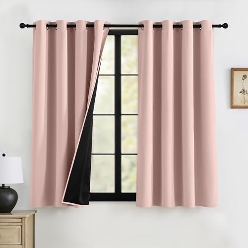 RYB HOME 100% Blackout Pink Curtains for Girls Bedroom, Thermal Insulated Noise Reducing Total Light Blocking Curtains for Nursery Baby Kids Room, 52 inches Wide by 63 inches Long, Peach Pink RYB HOME 100% Blackout Pink Curtains for Girls Bedroom, Thermal Insulated Noise Reducing Total Light Blocking Curtains for Nursery Baby Kids Room, 52 inches Wide by 63 inches Long, Peach Pink