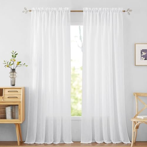 RYB HOME White Semi Sheer Curtains 84 inches Long – Living Room Curtains for Half Privacy, Linen Textured Sheer Light Filtering Vertical Window Drapes for Bedroom Dining, Width 52 inch, 2 Panels RYB HOME White Semi Sheer Curtains 84 inches Long – Living Room Curtains for Half Privacy, Linen Textured Sheer Light Filtering Vertical Window Drapes for Bedroom Dining, Width 52 inch, 2 Panels