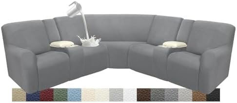 Reclining Sectional Couch Covers L Shape Waterproof Washable Recliner Sofa Cover for L Shaped Sectional Super Stretch Soft Corner Recliner Slipcovers (5 Seater 2 Console Cover, Light Gray) Reclining Sectional Couch Covers L Shape Waterproof Washable Recliner Sofa Cover for L Shaped Sectional Super Stretch Soft Corner Recliner Slipcovers (5 Seater 2 Console Cover, Light Gray)