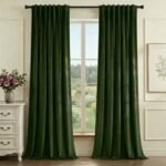 StangH Green Velvet Curtains 84 Inch Length, Luxury Vintage Emerald Drapes for Bedroom, Dark Green Room Darkening Window Treatment for Living Room with Back Tab & Hook Belt, W52 x L84, 2 Panels