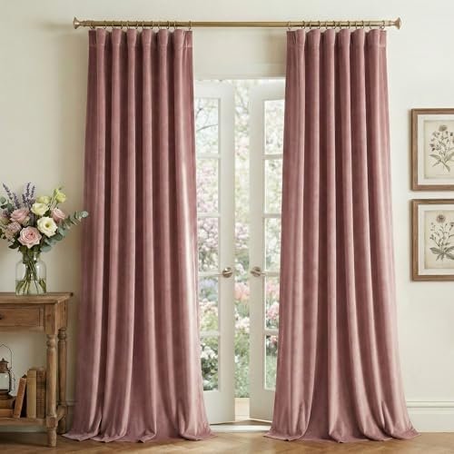 StangH Pink Curtains 108 Inches Long, Dusty Rose Velvet Light Blocking Window Drapes Elegant Romantic Thermal Insulated Floor to Ceiling Panels for Baby Girls Nursery, W52 x L108, 2 Panels StangH Pink Curtains 108 Inches Long, Dusty Rose Velvet Light Blocking Window Drapes Elegant Romantic Thermal Insulated Floor to Ceiling Panels for Baby Girls Nursery, W52 x L108, 2 Panels