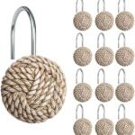 Sunlit Boho Knots Shower Curtain Hooks, Home Decorative Shower Curtain Rings for Bathroom, Seaside Nautical Shower Curtain Hangers Bathroom Accessories, Set of 12